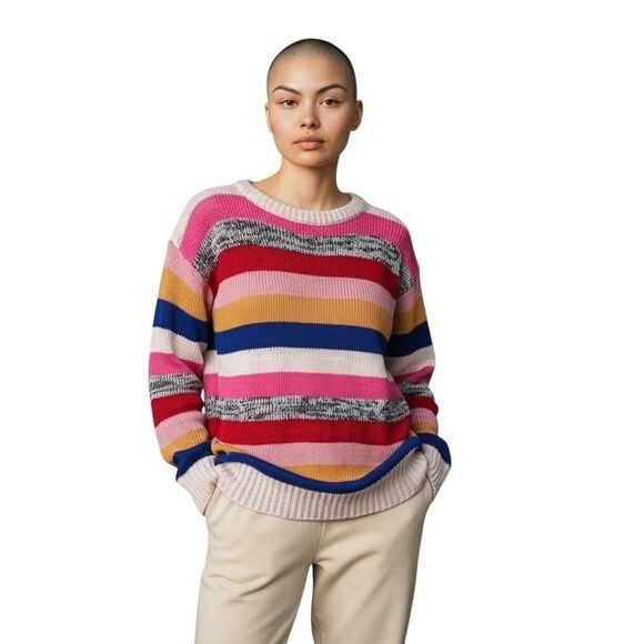Love by Marcy Sweater Womens Small Multicolor Stripe Crewneck Pullover Tunic - Picture 1 of 11